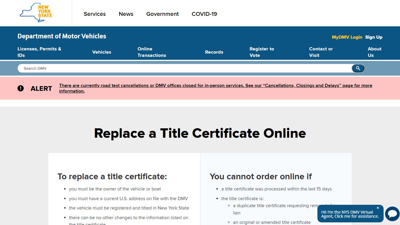 New York DMV | Replace a Title Certificate